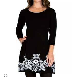 NWT BCX Juniors Sweater Dress Large Border-Print Fit &‎ Flare Black/White